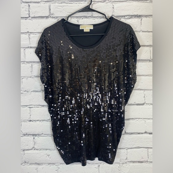 Michael Kors Black Sequin Short Sleeved Top size Small - Picture 6 of 10
